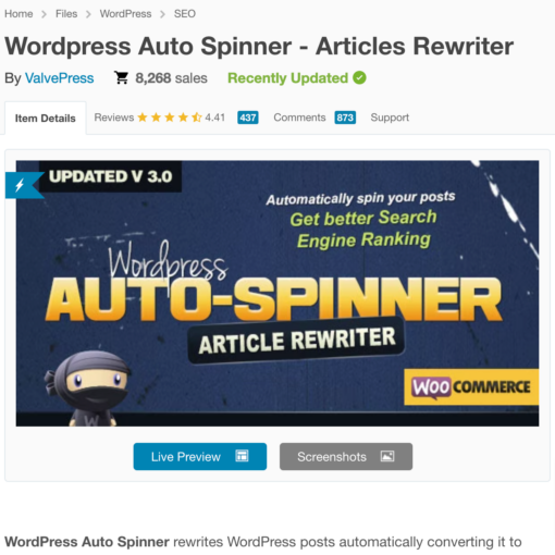 Wordpress Auto Spinner Articles Rewriter