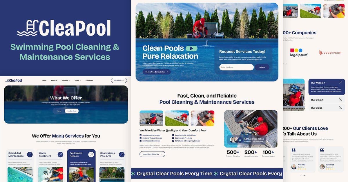 Cleapool - Swimming Pool Cleaning and Maintenance Service Elementor Template Kit