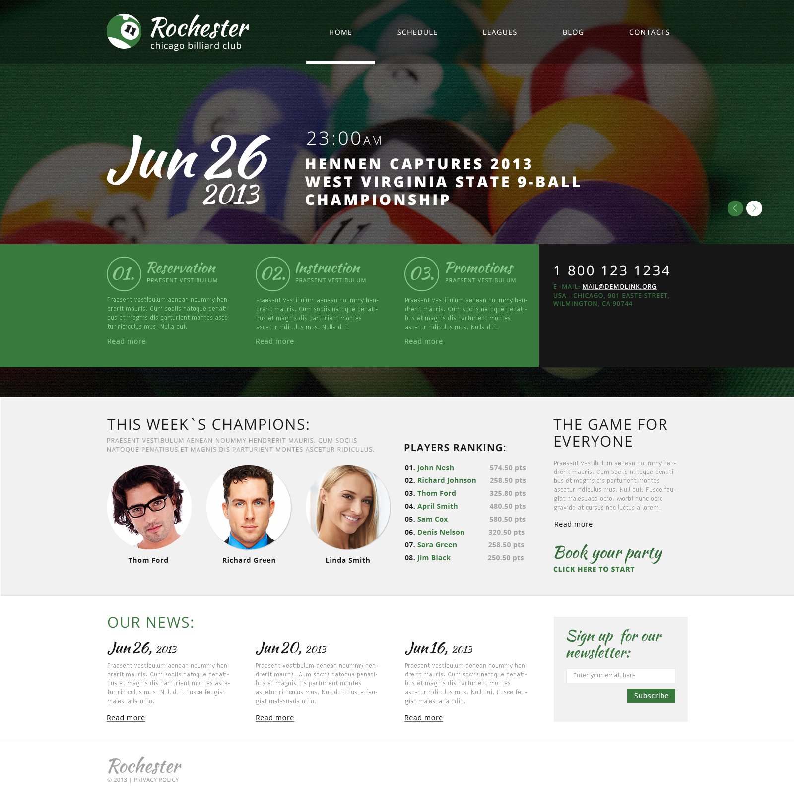 Billiard Club WordPress Theme