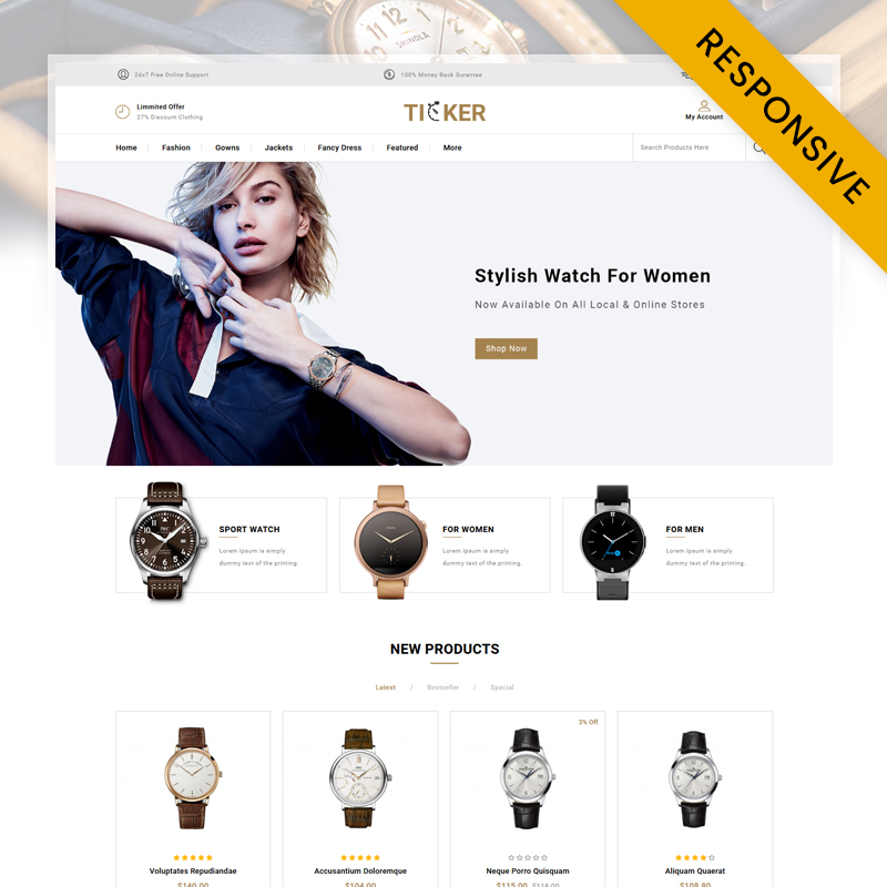 Ticker - Watch Store OpenCart Responsive Template OpenCart Template