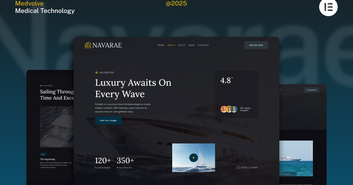 Navarae - Dark Luxury Yacht Club & Boat Rental Website Elementor Template Kit