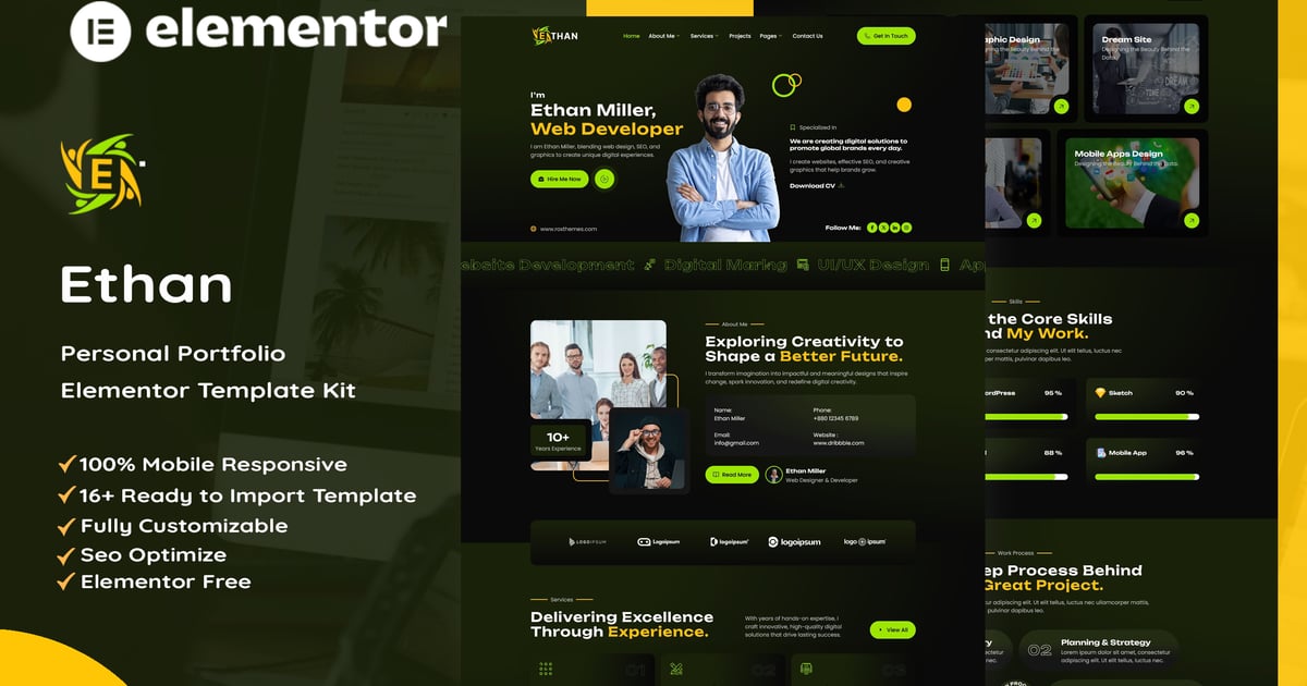 Ethan - Personal Portfolio Elementor Template Kit