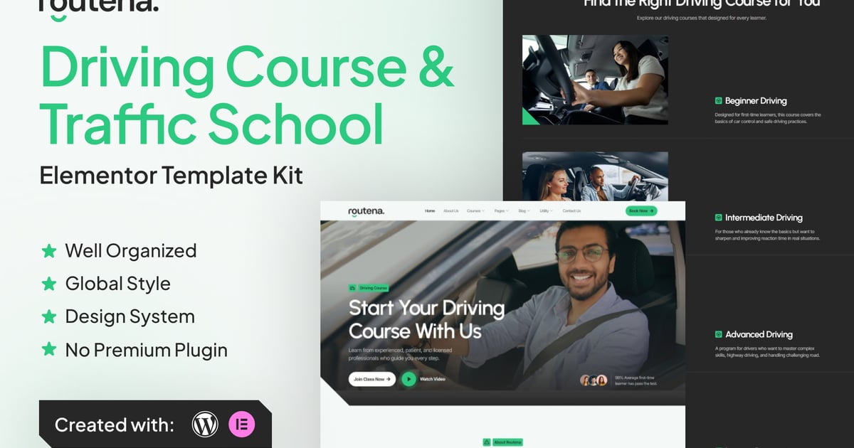 Routena - Driving Course & Traffic School Elementor Template Kit