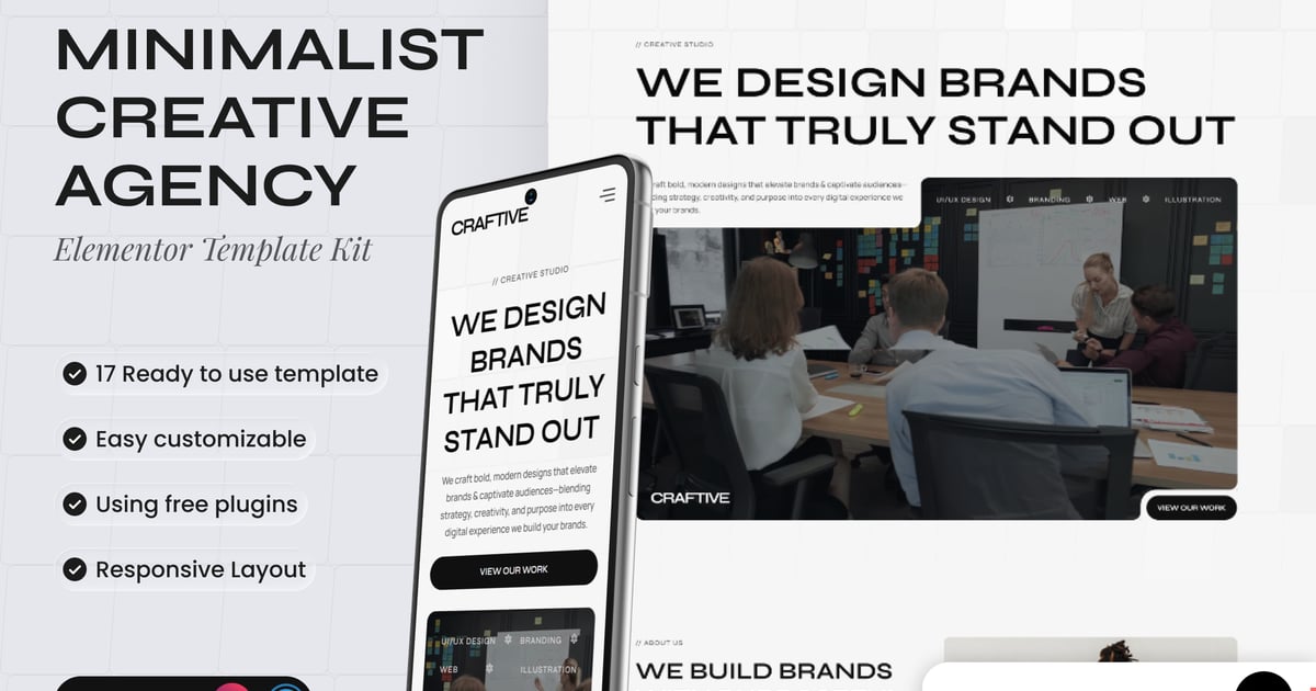 Craftive - Minimalist Creative Agency Elementor Template Kit