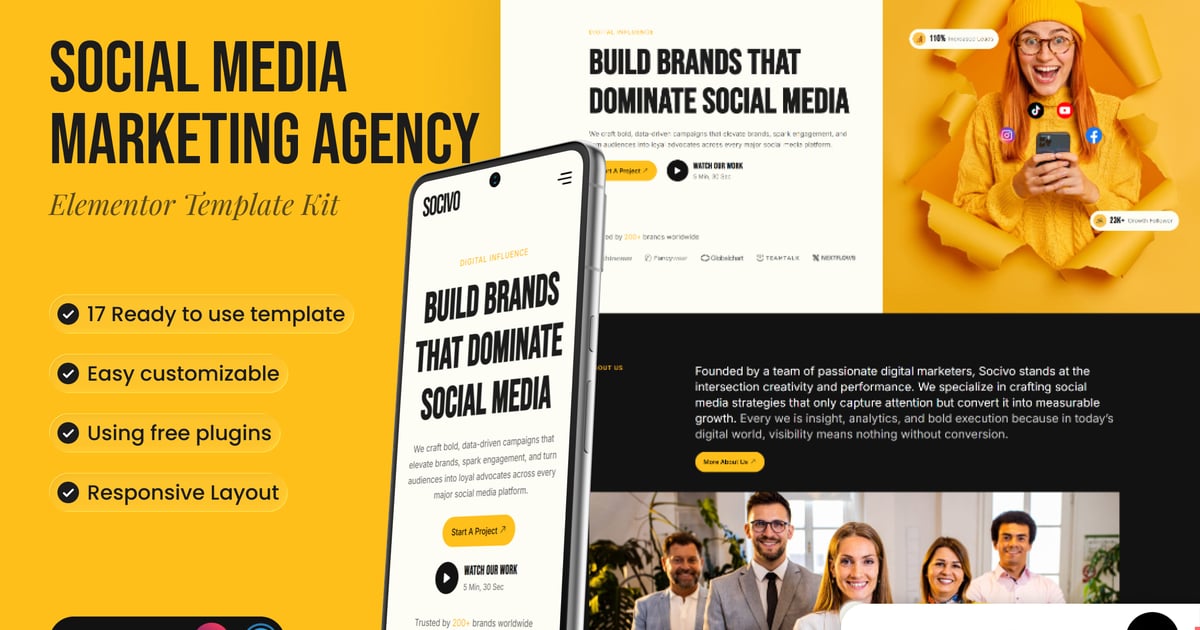 Socivo - Social Media Marketing Agency Elementor Template Kit