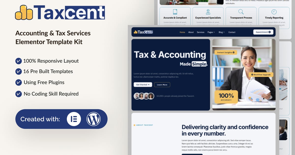 Taxcent - Accounting & Tax Services Elementor Template Kit