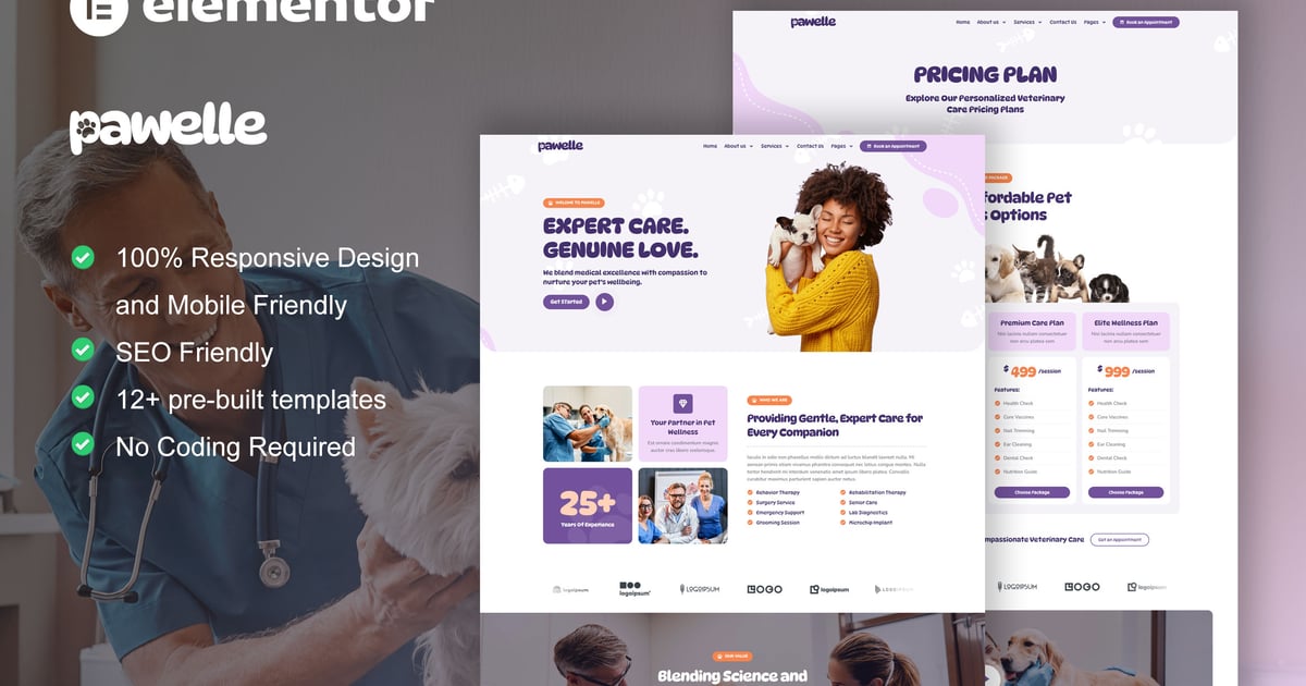 Pawelle - Veterinary & Pet Care Elementor Pro Template Kit