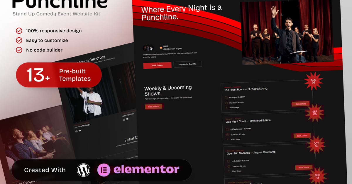 Punchline - Stand Up Comedy & Event Elementor Template Kit