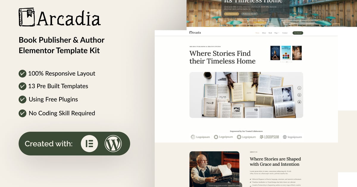 Arcadia - Book Publisher & Author Elementor Template Kit
