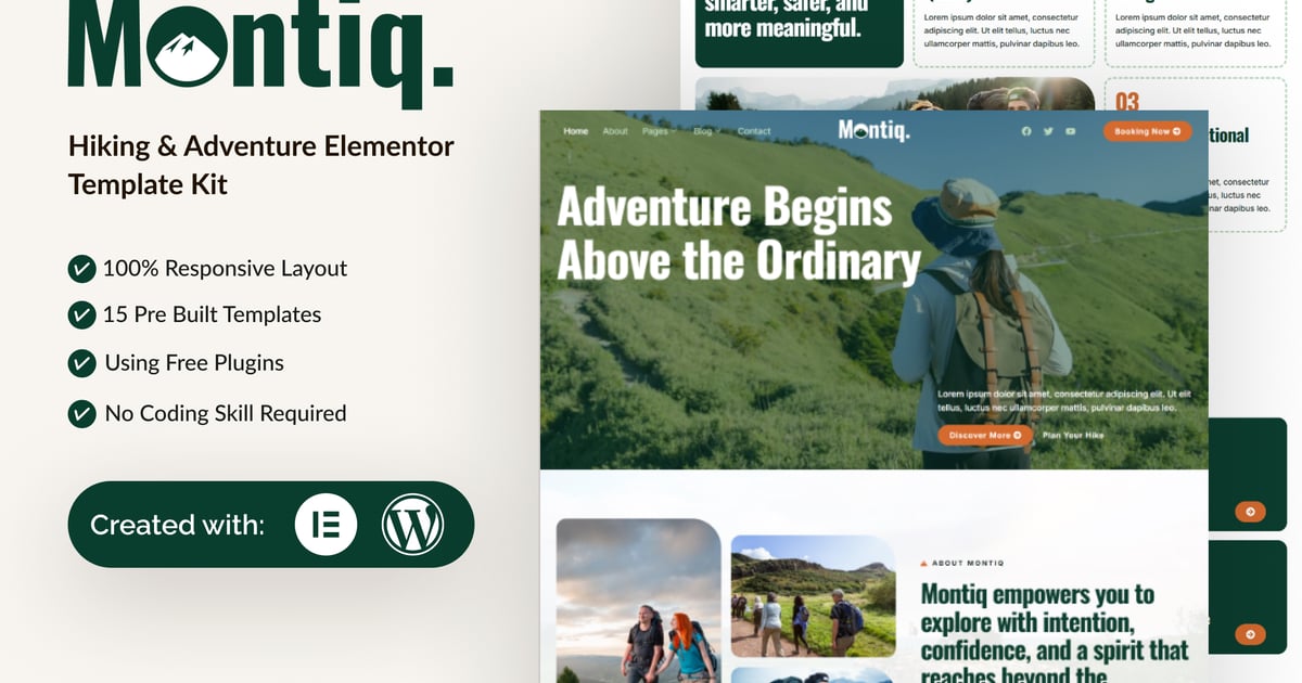 Montiq - Hiking & Adventure Elementor Template Kit