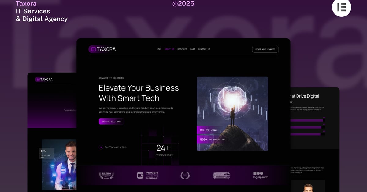 Taxora - Dark IT Services Digital Agency Website Elementor Kit