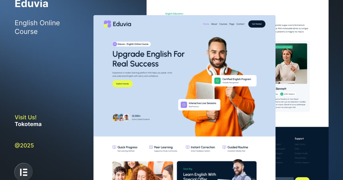 Eduvia - English Online Course Website Elementor Template Kit