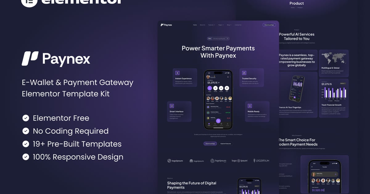 Paynex - E-Wallet & Payment Gateway Elementor Template Kit