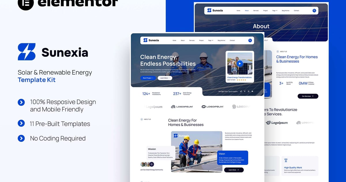 Sunexia - Solar & Renewable Energy Elementor Template Kit