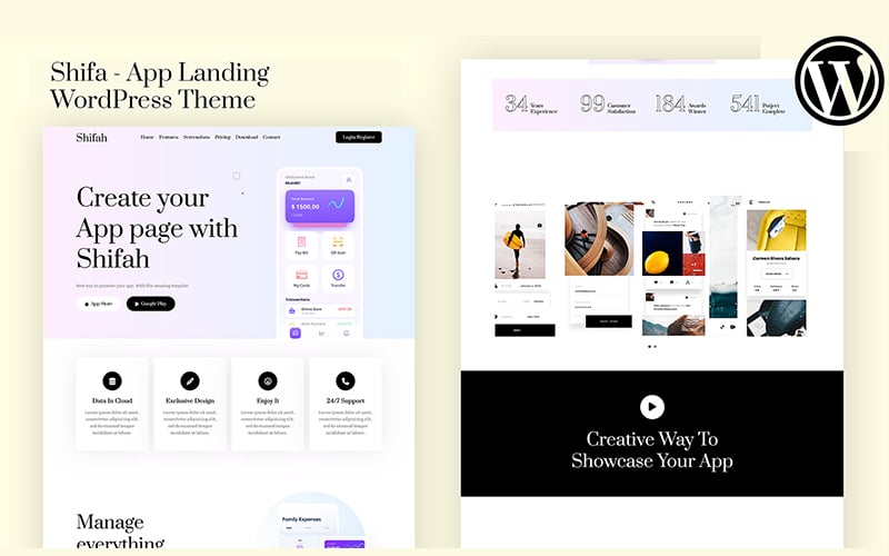 Shifah - FREE App Landing Page WordPress Theme